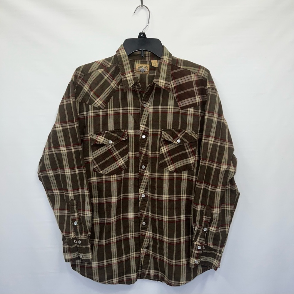 Moda Tech Pearl Snap Adult Large Mens Multicolor Long Sleeve 100% Cotton Shirt